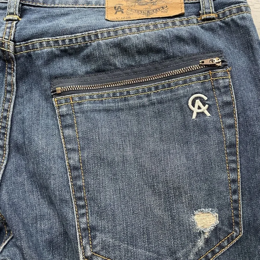 Christian Audigier Denim Men's 32x32‎ (34x32) Blue Distressed Straight Leg Jeans